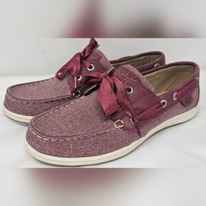 Sperry Womens Top-Sider Koifish Maroon Sparkle Chambray Boat Canvas Slip On Sz 6